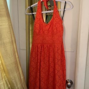 NWOT Sz 4 Laundry by design Orange Lace Halter Sleeveless Midi Game-day Dress